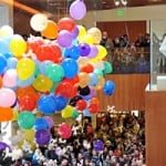 Balloons dropping from the ceiling